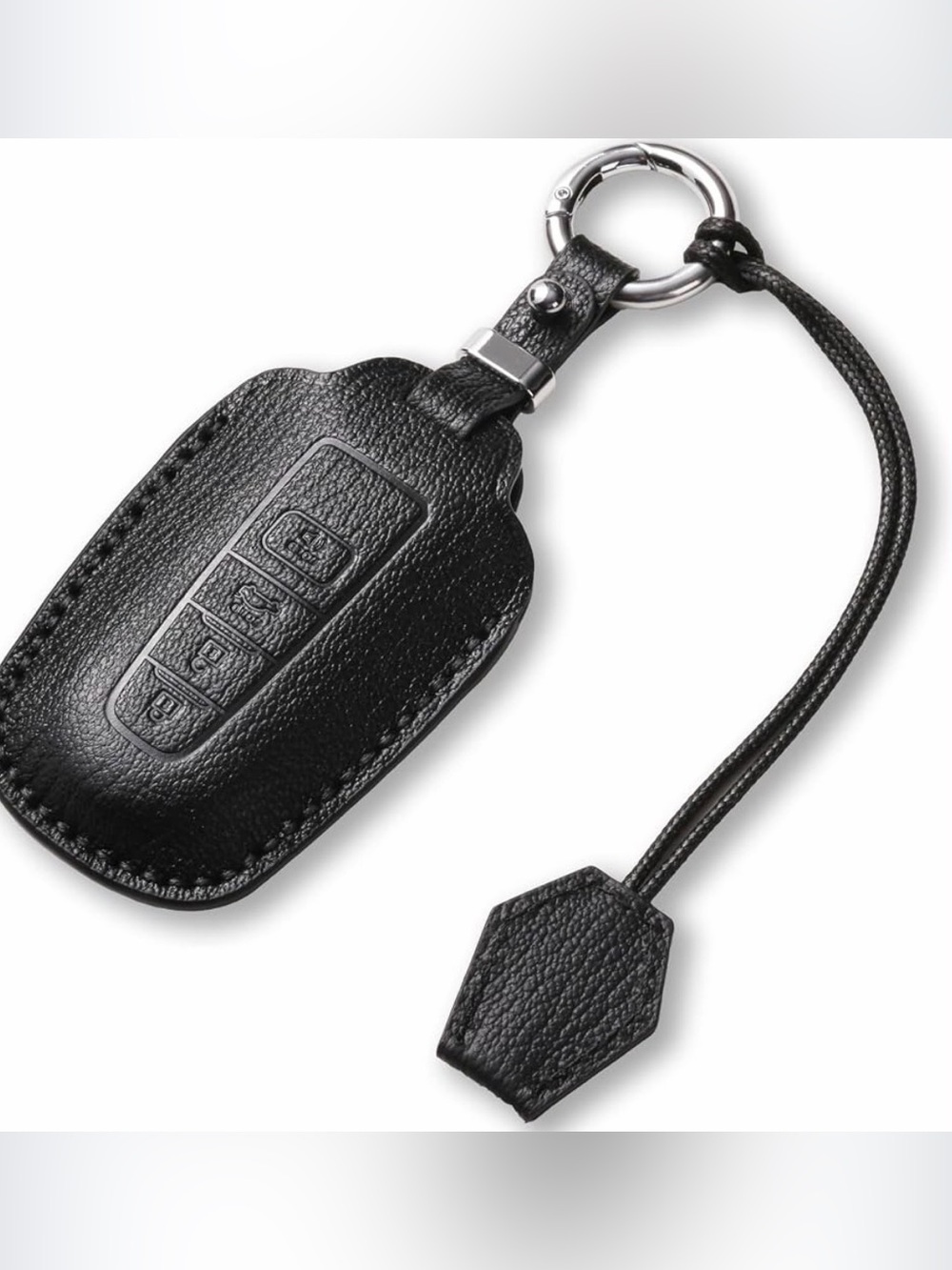 Leather Car Key Fob Cover with Lanyard - Black